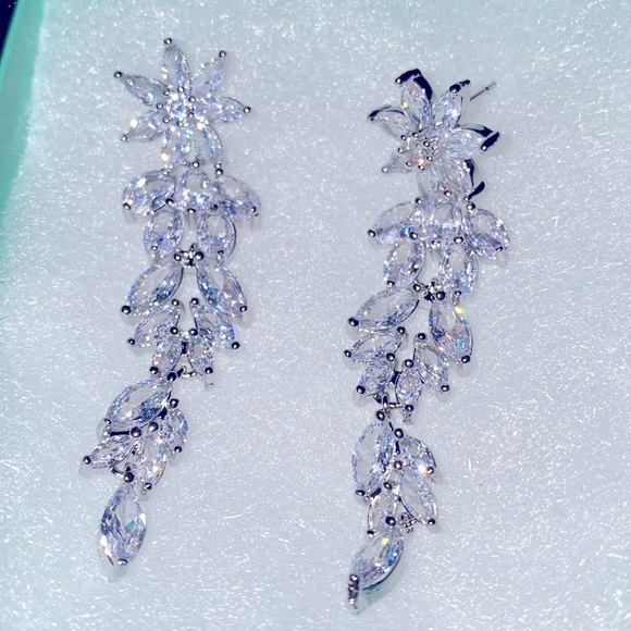 Giu Giu Boutique Jewelry - Bridal Flower Sterling Silver Cubic Zirconia Drop Earrings